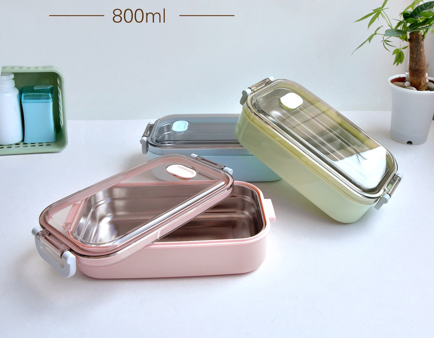 韓式午餐盒簡約時尚304不銹鋼便當飯盒創意透明便當盒